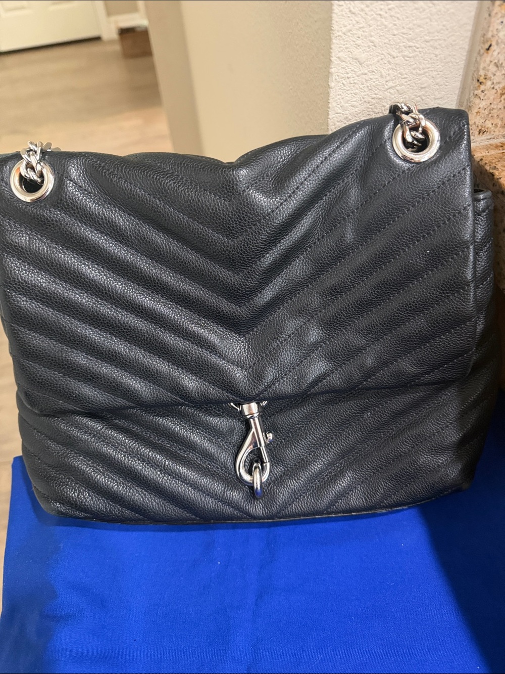 Rebecca Minkoff Black Quilted Chevron Leather Shoulder Bag with Chain Strap